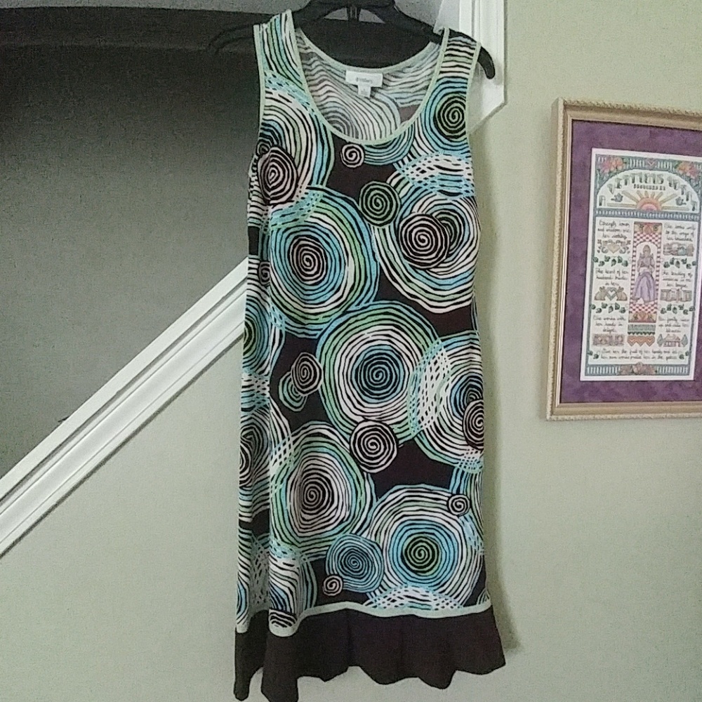 DRESSBARN Sleeveless Sheath Dress - Brown Aqua Lime Size 6